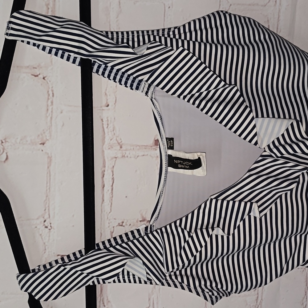 Nip Tuck Nautical Navy White Striped One Piece Swimsuit Womens Size 8 - Picture 2 of 12